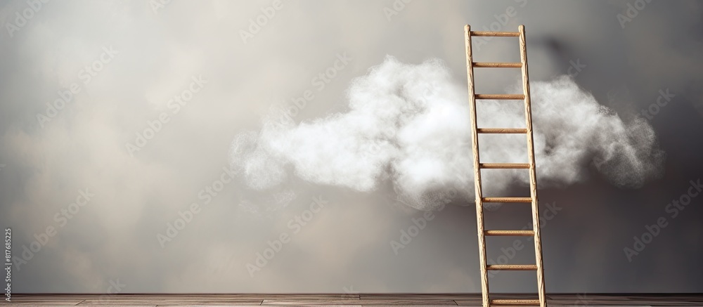 Poster conceptual design of a wooden ladder against a grey background with a cloud providing copy space for