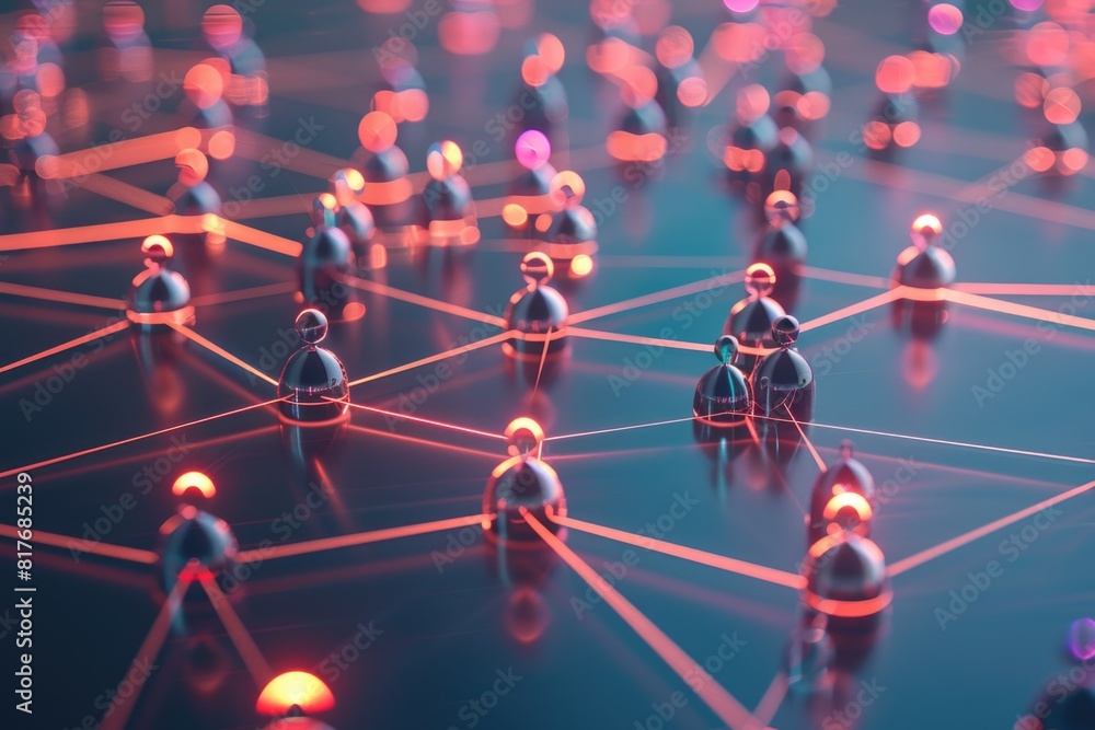 Poster group of people standing around a network of lights, suitable for technology concepts
