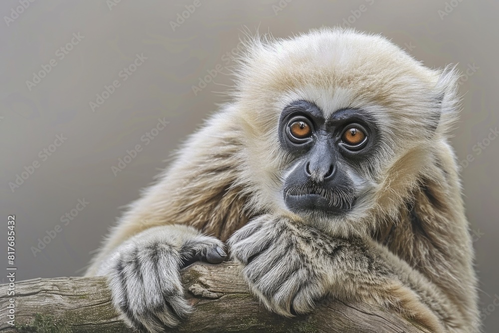 Aufkleber close-up image of a monkey on a branch. ideal for nature and wildlife themes