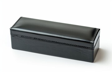 Fototapeta premium Black leather glasses case isolated on white background