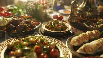 Close up of variety of food during Iftar meal