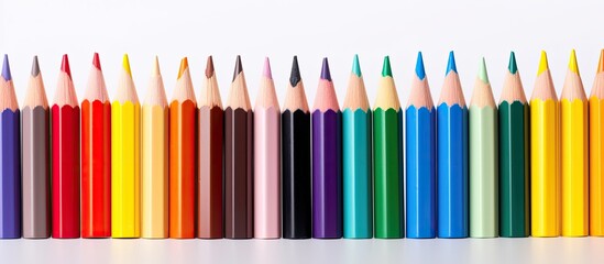 Close up copy space image of colorful pencils isolated on a white background