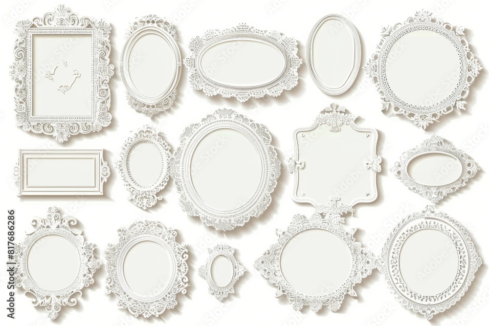Poster Collection of ornate white frames on white background. Ideal for adding elegance to any design project