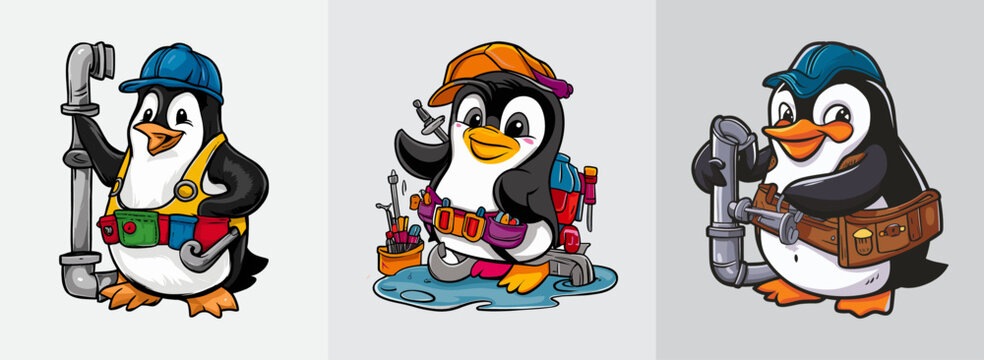 Penguin plumber with a tool belt vector, Generative AI