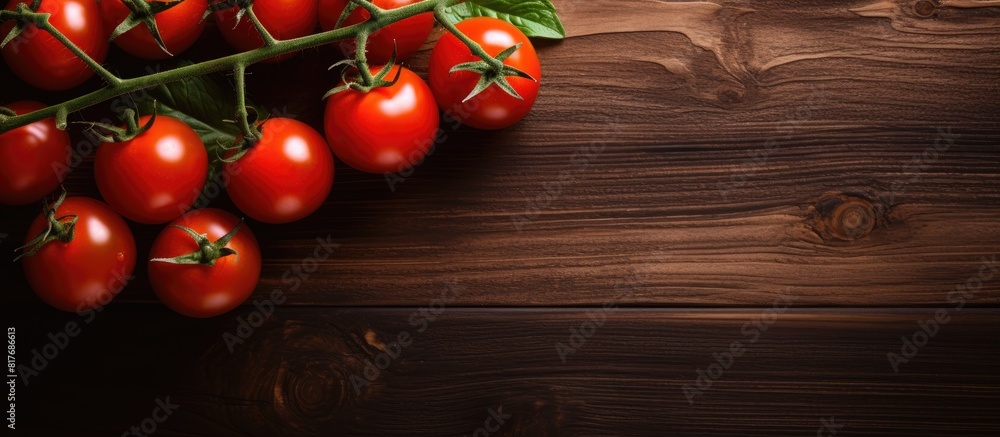 Aufkleber a copy space image featuring ripe cherry tomatoes resting on a rustic wooden background