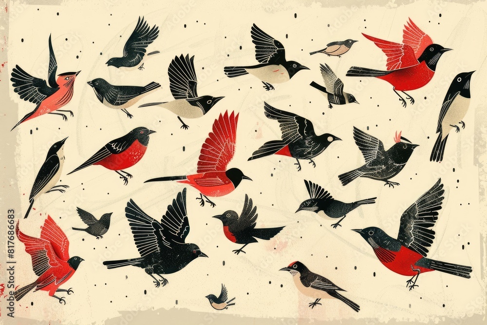 Poster a group of birds soaring through the air. ideal for nature and wildlife concepts