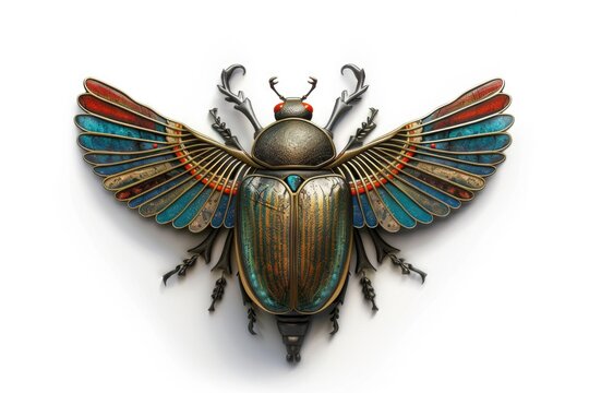 Vibrant Egyptian scarab beetle with colorful wings, perfect for educational materials or cultural presentations
