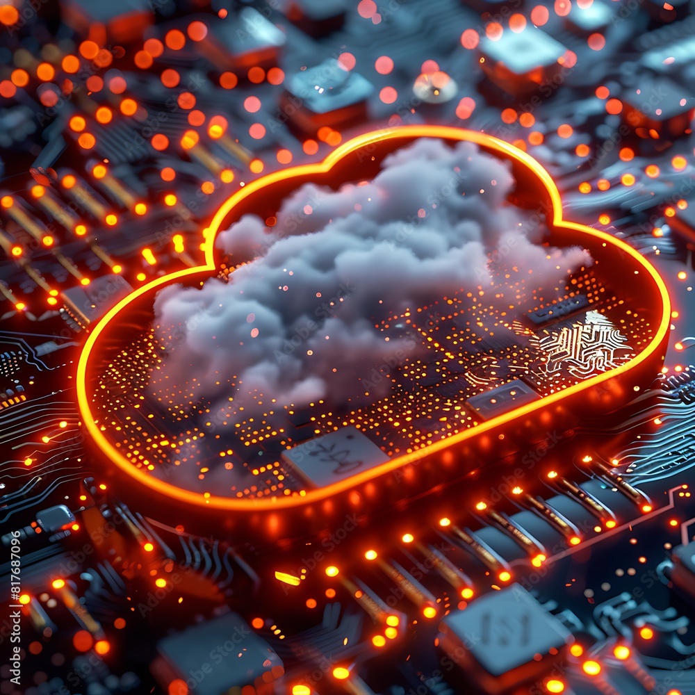 Aufkleber cloud computing concept. 3d illustration of cloud with circuit board