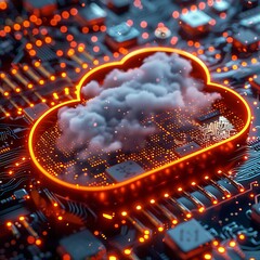 Cloud computing concept. 3d illustration of cloud with circuit board