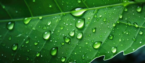 Fototapeta na wymiar Copy space image of a dew covered green leaf