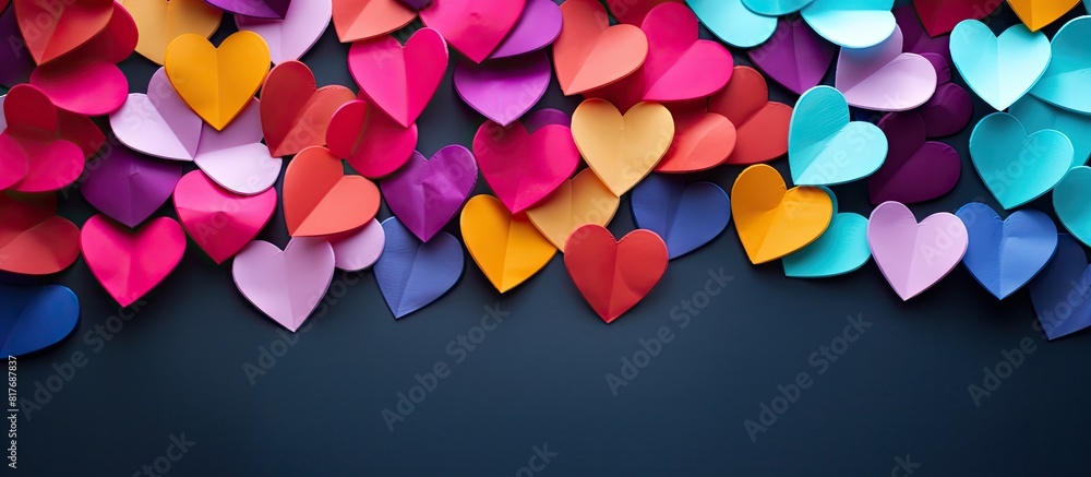 Poster colorful paper hearts add a touch of beauty to the background creating an enchanting st valentine s 