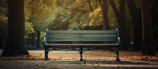 A charming park bench evoking a sense of nostalgia with ample space for a copy image