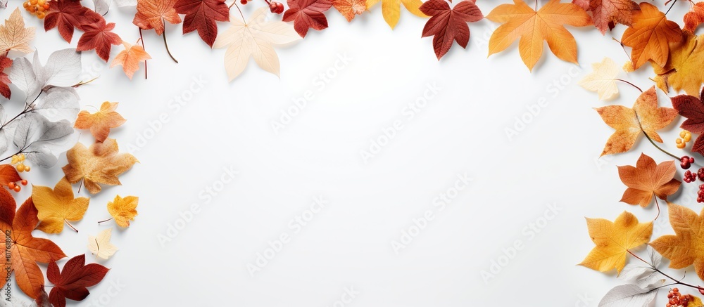 Poster autumn leaves surround a white square frame creating a picturesque copy space image