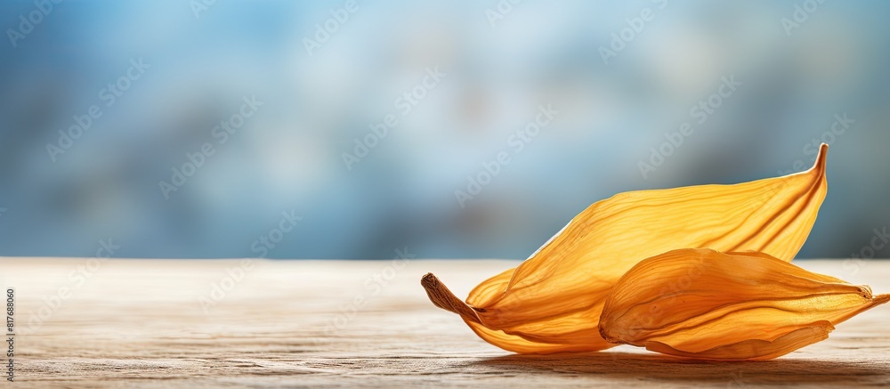 Poster a copy space image of a dried mango against a backdrop