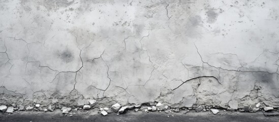 A damaged white concrete road with signs of wear and tear provides a textured background for the...