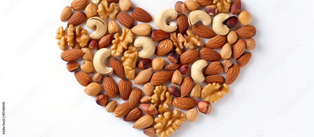 Aufkleber Different nuts combined to form a heart shape against a white background providing ample copy space for additional images or text