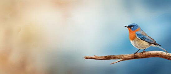 Red flanked bluetail a male bird can be seen in the image with empty space around it. Creative banner. Copyspace image