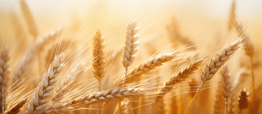 Poster A copy space image of young ears of wheat gracefully blending into a low contrast background on the field