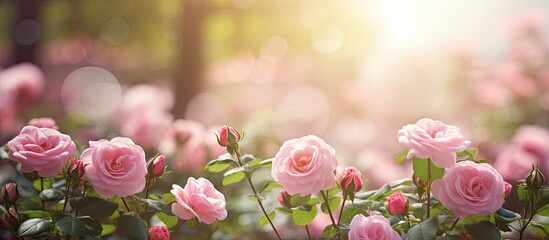 A beautiful copy space image showcasing fresh roses blooming in a Spring garden