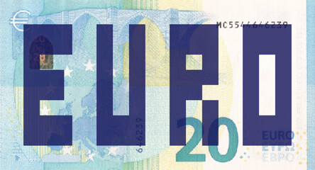 Vector reverse high polygonal pixel mosaic banknote of European Union. Denominations of bill 20 euro. Game money of flyer. Part 2