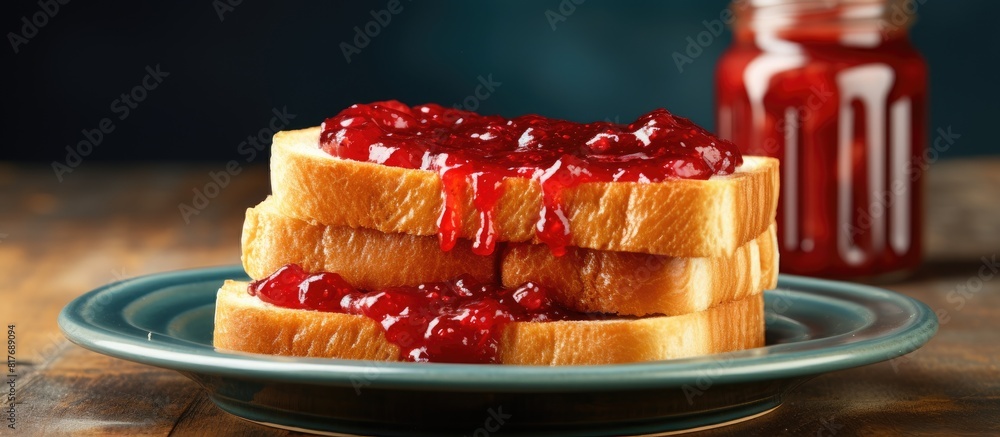 Poster a plate with delicious toasts topped with sweet jam ready to be savored is showcased in the copy spa