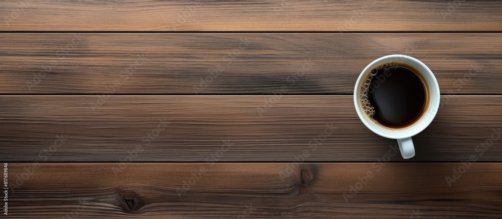 Fototapete A top down view of an office desk displaying a cup of coffee with ample copy space for a flat lay image