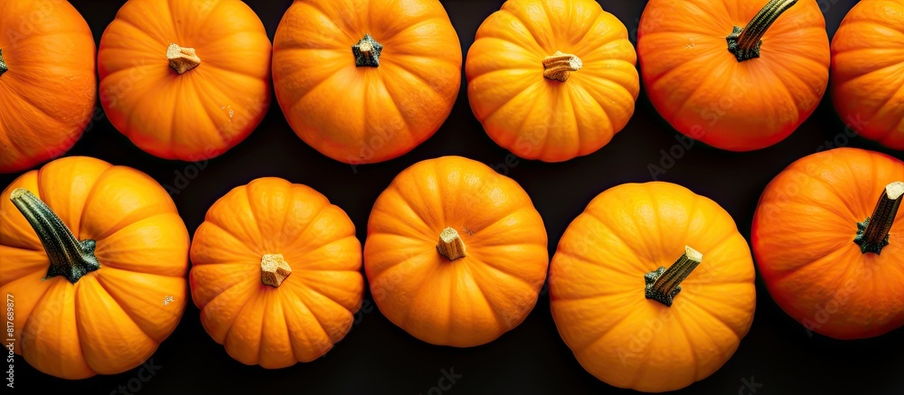 Leinwandbilder top view of pumpkins against a colorful background with ample copy space for image placement