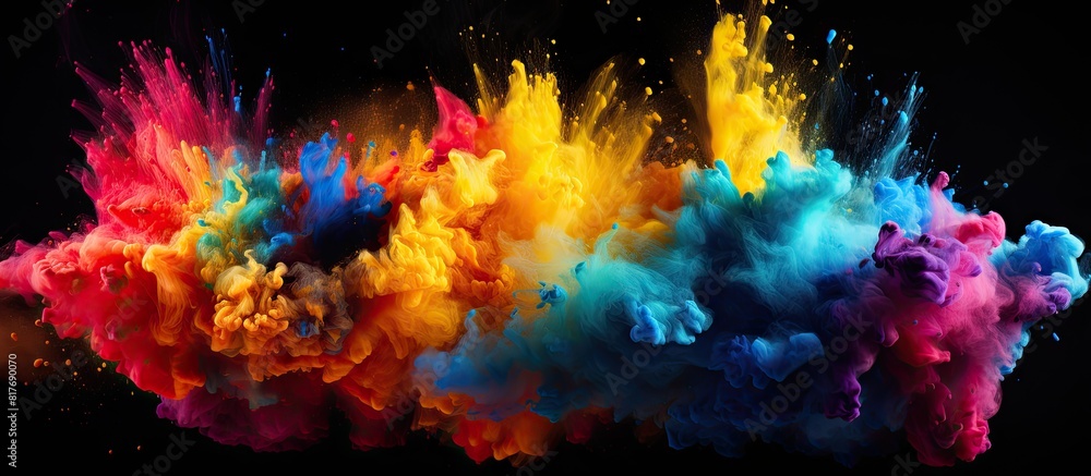 Aufkleber a colorful powder explosion captured in a freeze frame on a black background forming an abstract and