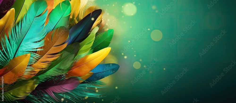 Aufkleber a colorful poster with feathers on a green backdrop perfect for a carnival or holiday event great co
