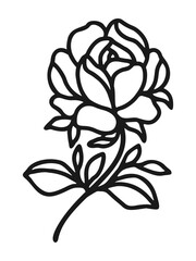 Set of hand drawn minimalistic rose flower, peony, and leaf vector logo elements, icon, and illustration for feminine brand or beauty product