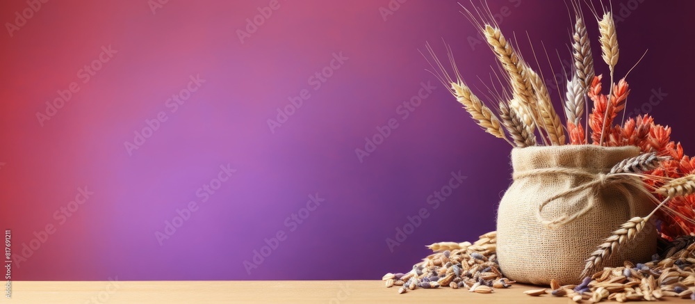 Aufkleber colorful background with bags containing oat groats and a notebook providing ample copy space for fu