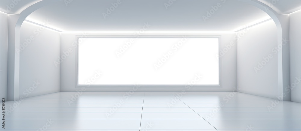 Poster a long corridor with a blank frame for paintings providing copy space image