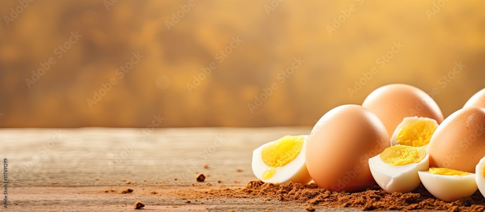 Aufkleber background with light grunge halves of boiled chicken eggs and copy space image
