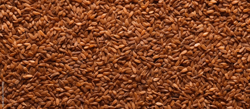 Poster a brown spice background with evenly scattered flax grains includes copy space for concept