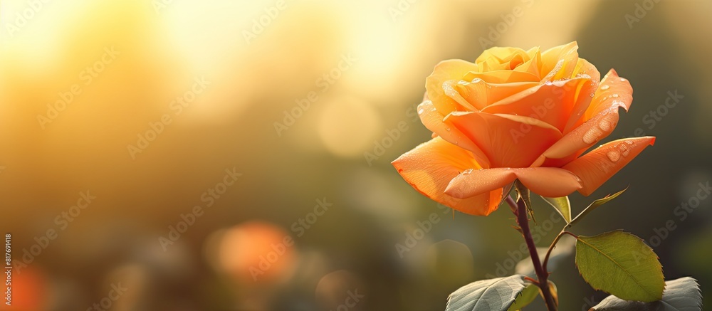 Aufkleber In the spring season there is a stunning orange rose with sun light in the background creating a beautiful image with ample copy space