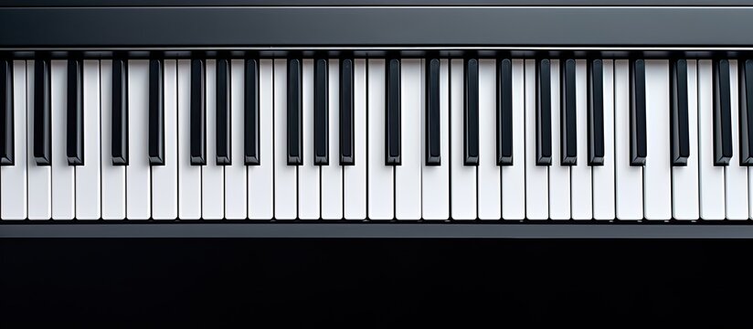 A copy space image showcasing a top down perspective of a section of a keyboard featuring contrasting black and white piano keys