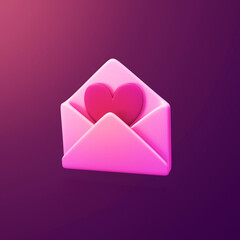 Envelope with heart - stylized 3d CGI icon object, Not gen Ai