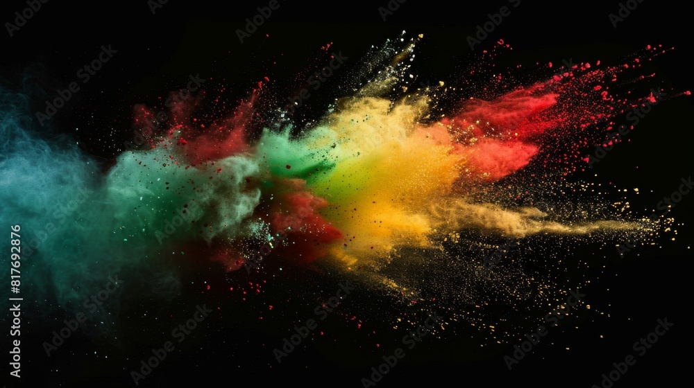 Poster a stunning explosion of colorful powder creating a dynamic and vibrant effect against a dark backgro