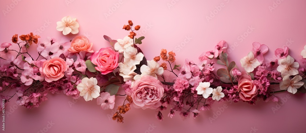 Poster a stunning arrangement of flowers on a pink background with ample space for text or other elements