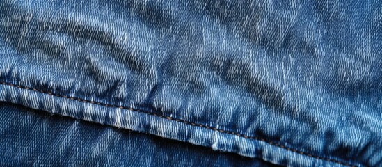 The image shows a close up of the texture of a pair of blue jeans providing space for copy