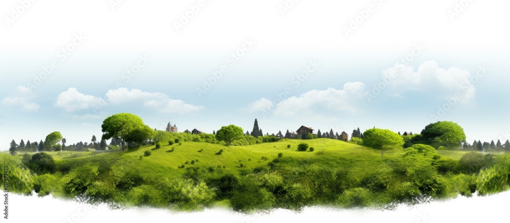 Poster Isolated on a white background there is a green meadow with a clipping path for adding a copy space image