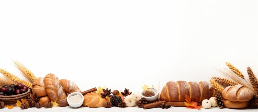 A white background with fall baking ingredients creating a captivating copy space image