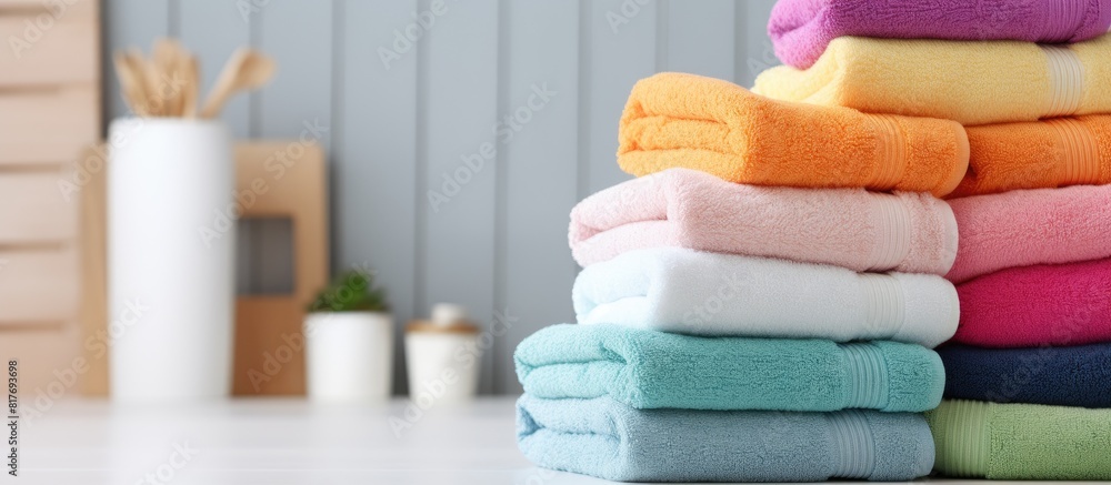 Aufkleber a colorful display of cotton towels adorns a white wooden table in the bathroom creating an inviting
