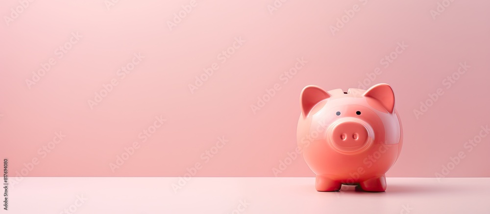 Aufkleber flat lay view of a pink piggy bank with ample copy space image available
