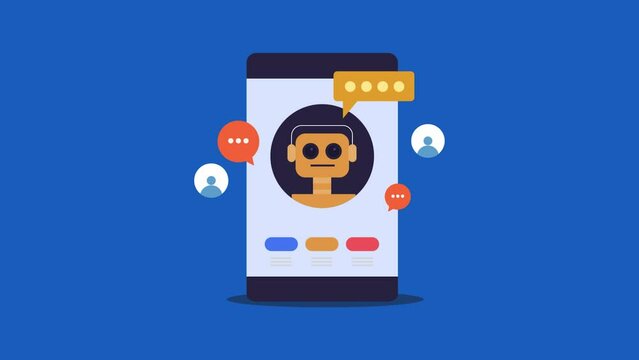 Chatbot application customer support automation service business technology mobile app concept, video animation.