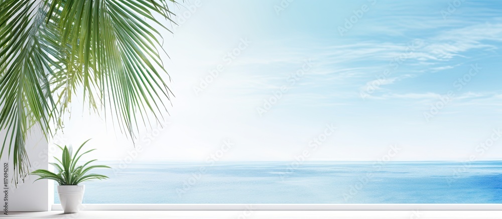 Poster A white background with a summer theme featuring a scenic ocean view for a vacation vibe Ideal for a copy space image