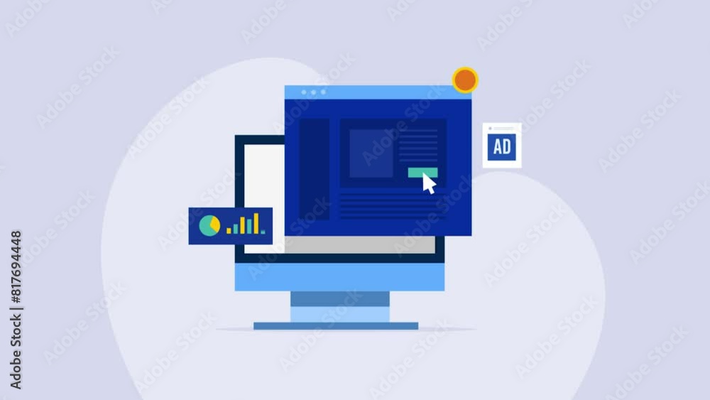 Poster online advertising display ad on web network, sponsored content digital campaign report analytics da