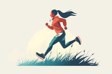 Obraz premium Elegant and vibrant minimalist illustration of a female runner in motion. Showcasing the active and healthy lifestyle through stylish and simple graphic design