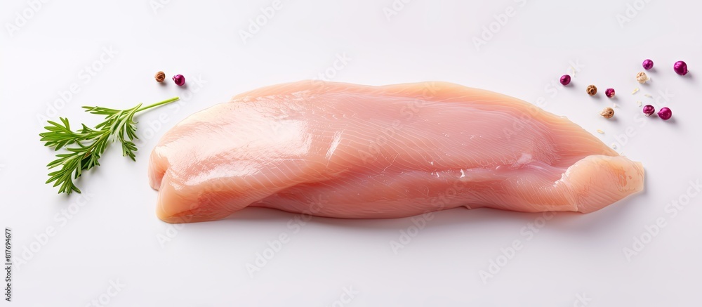 Aufkleber A raw chicken fillet positioned on a light background with ample copy space for additional elements in the image
