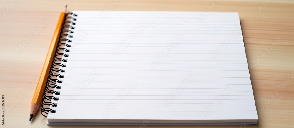 Poster On a table a spiral notebook with a white background is accompanied by colored pencils creating a visually appealing copy space image